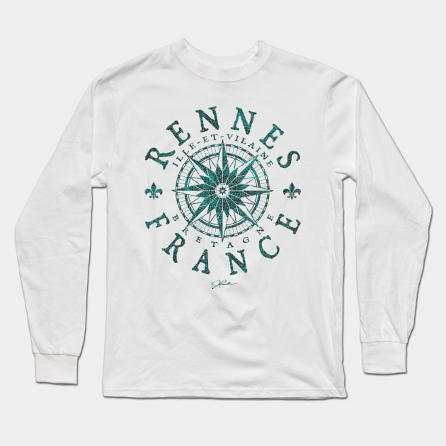 Rennes, Brittany, France, Compass Rose Long Sleeve T-Shirt by jcombs